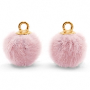 Colgante pomp&oacute;n con anilla faux fur 12mm rosa vintage-dorado