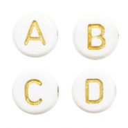 Abalorios letras acrílico mix blanco off-dorado