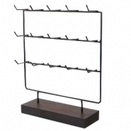 Expositor de Joyería para tarjetas de joyería con 3 hileras y base de madera Negro-marrón oscuro