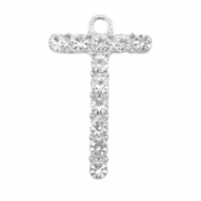 Colgantes metálicos Basic Quality strass letra T Plata vieja