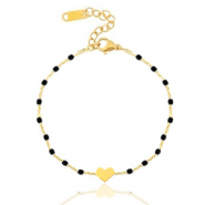 Pulseras Acero Inox coraz&oacute;n Dorado-negro