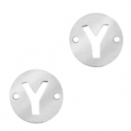 Colgantes acero inox entrepieza redondo 10mm moneda letra Y Plateado