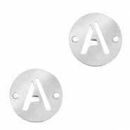Colgantes acero inox entrepieza 10mm moneda letra A Plateado