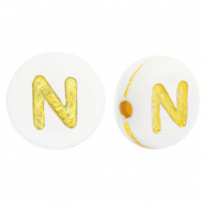 Abalorios letras acrílicas N Blanco-dorado