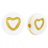 Abalorios letras acrílicas corazoncitos Blanco-dorado