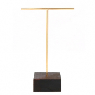 Expositor de Joyer&iacute;a para pendientes forma en T y base de madera Marr&oacute;n oscuro-dorado