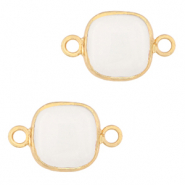 Colgantes de piedra natural Cuarzo Lechoso entrepiezas 12x12mm Blanco-dorado