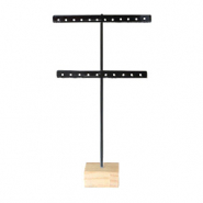 Expositor de joyería para pendientes forma en T y base de madera negro-madera