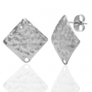 Pendientes Acero Inox cuadrado relieve con anilla Plateado