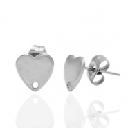 Pendientes Acero Inox corazón con anilla Plateado