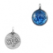 Colgantes metálicos DQ moneda religiosa Plata vieja-azul denim transparente (sin níquel)