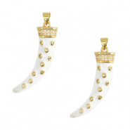 Metal TQ lat&oacute;n colgante cuerno Dorado-blanco-cristal