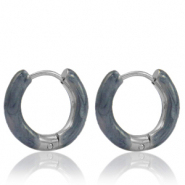 Pendientes Acero Inox criolla esmalte 16mm Azul gris-plateado