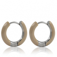 Pendientes Acero Inox criolla esmalte 16mm Marrón beige-plateado