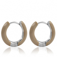 Pendientes Acero Inox criolla esmalte 16mm Beige ahumado-plateado