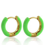 Pendientes Acero Inox criolla esmalte 16mm Verde brillante-dorado