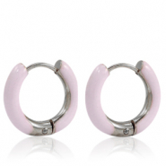Pendientes Acero Inox criolla esmalte 16mm Rosa suave claro-plateado