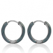 Pendientes Acero Inox criolla esmalte 14mm Azul gris-plateado