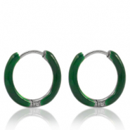Pendientes Acero Inox criolla esmalte 14mm Verde sacramento-plateado