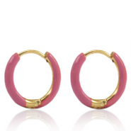 Pendientes Acero Inox criolla esmalte 14mm Rosa thulian-dorado