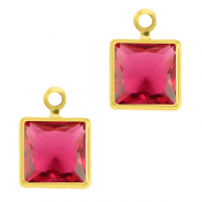 Colgantes de cristal cuadrado Rosa ruby-dorado