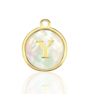 Colgantes Acero Inox 12mm concha letra Y Blanco (color natural)-dorado