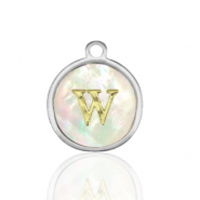 Colgantes Acero Inox 12mm concha letra W Blanco (color natural)-plateado