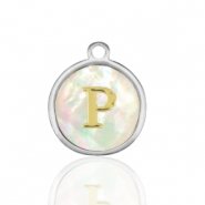 Colgantes Acero Inox 12mm concha letra P Blanco (color natural)-plateado