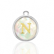 Colgantes Acero Inox 12mm concha letra N Blanco (color natural)-plateado