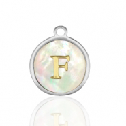 Colgantes Acero Inox 12mm concha letra F Blanco (color natural)-plateado