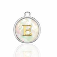Colgantes Acero Inox 12mm concha letra E Blanco (color natural)-plateado