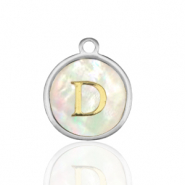 Colgantes Acero Inox 12mm concha letra D Blanco (color natural)-plateado