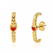 Fornituras metálicas DQ pendiente corazón Dorado-rojo (sin níquel)