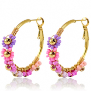 Pendientes Acero Inox criolla flor 35mm Dorado-rosa púrpura