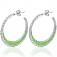 Pendientes Acero Inox criolla 30mm Plateado-verde ne&oacute;n