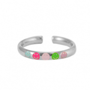 Anillos Acero Inox esmalte smiley Neón multicolor-plateado