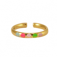 Anillos Acero Inox esmalte smiley Neón multicolor-dorado
