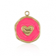 Colgantes Acero Inox coraz&oacute;n Dorado-rosa ne&oacute;n