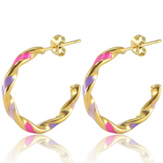 Pendientes Acero Inox Multicolor rosa púrpura lila-dorado