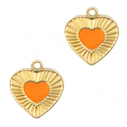 Colgantes Acero Inox  coraz&oacute;n Naranja ne&oacute;n-dorado
