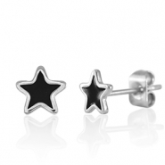 Pendientes Acero Inox estrella Plateado-negro