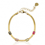 Pulseras Acero Inox de serpiente cristal Dor&eacute;-multicolor