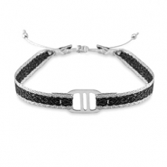 Pulseras Trendy Cinta con entrepieza Acero Inox Negro-plateado
