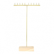 Expositor de Joyería para collares forma en T y base en madera Natural-dorado
