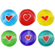 Abalorios Millefiori disco coraz&oacute;n 8mm Multicolor