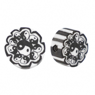 Abalorios de pol&iacute;meros Yin & Yang 9mm Negro-blanco
