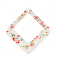 Colgantes de resina con flores secas rombo Dorado-multicolor