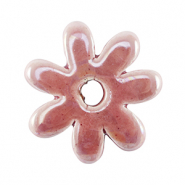 Abalorios de cerámica griega DQ flor Rosa magenta neblina