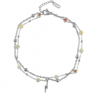 Pulseras tobillera Acero Inox coraz&oacute;n de piedra Plateado-azul