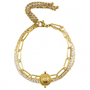 Pulseras Acero Inox triple capa & strass Dorado